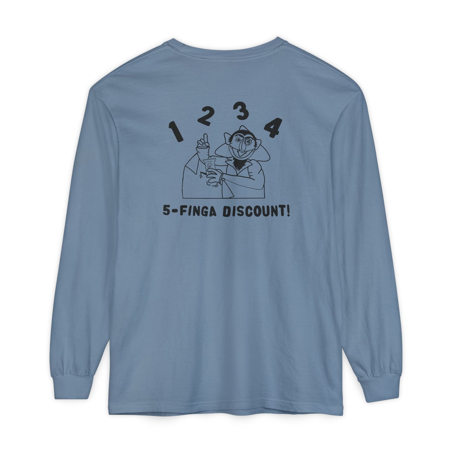 Five Finger Discount Outline Long Sleeve Tee Back Design - Sesame Street The Count Parody Shirt