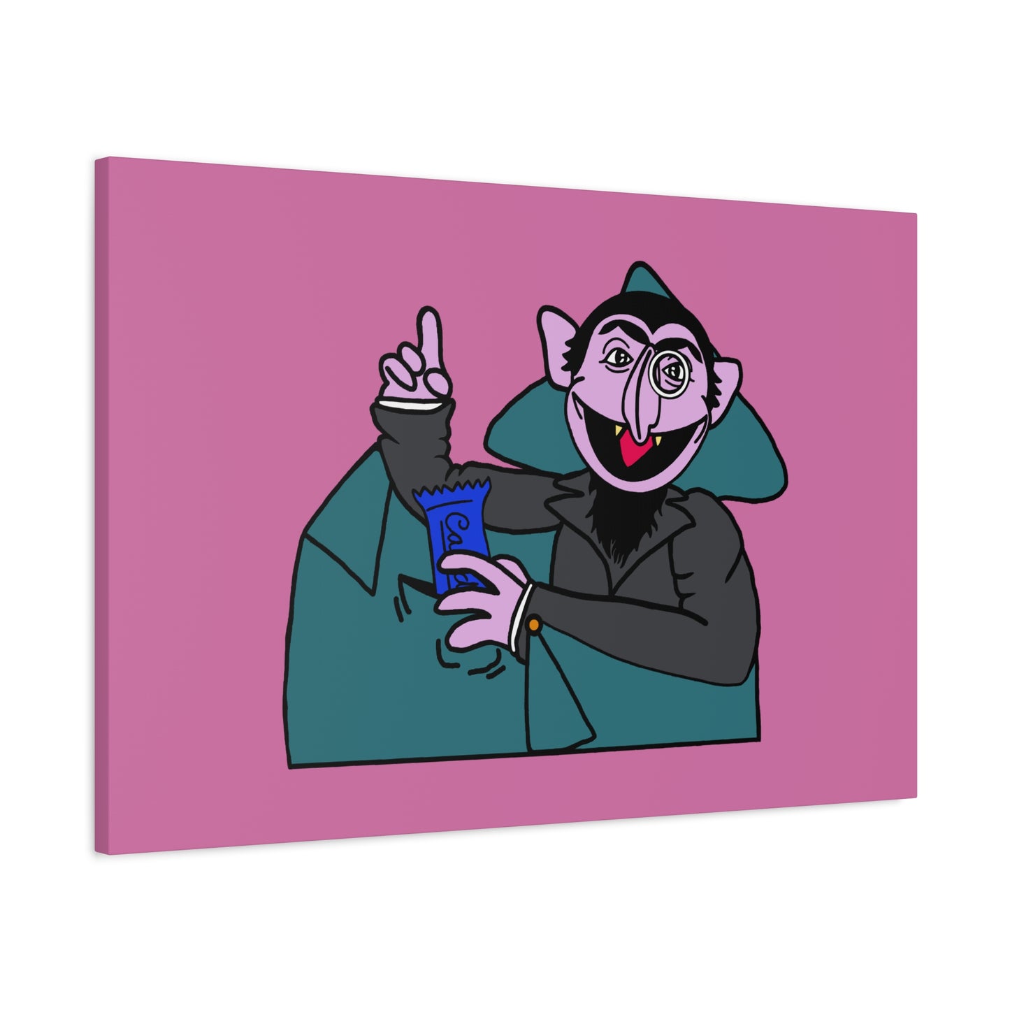 The Count Stealing Candy Canvas Print Light Pink - Sesame Street The Count Parody Art