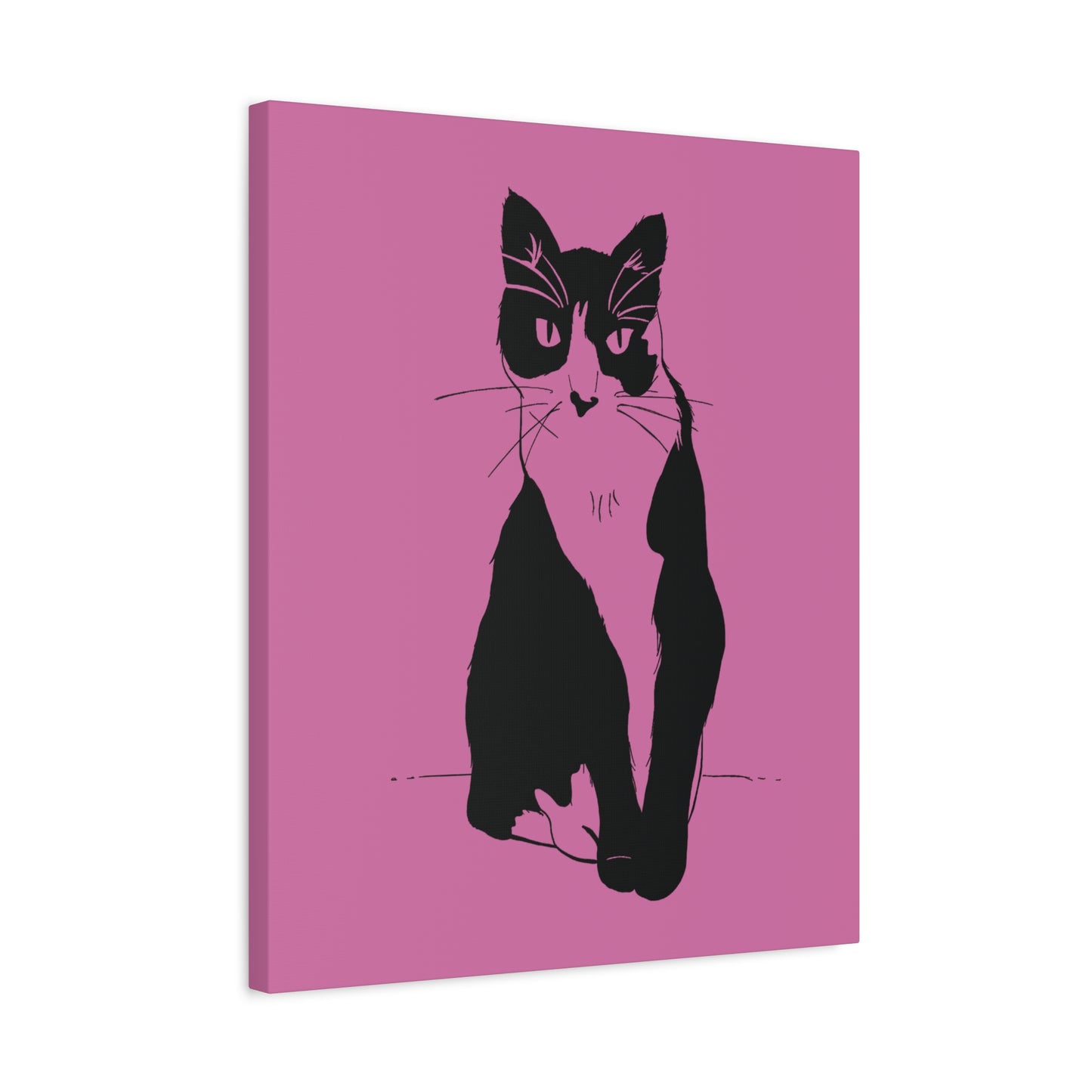Cat Canvas Print on Pink (Transparent Style Cat) - Cat Drawing Art