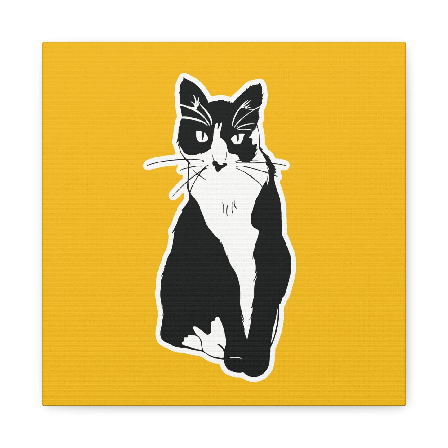 Cat Canvas Print on Yellow (Sticker Style Cat) - Cat Drawing Art
