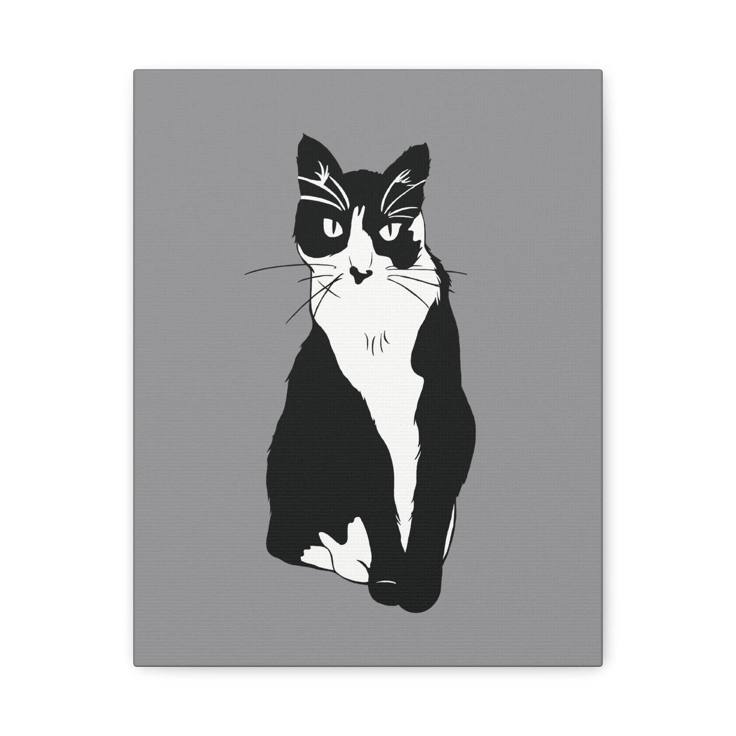 Cat Canvas on Grey (B&W Style Cat) - Cat Drawing Art