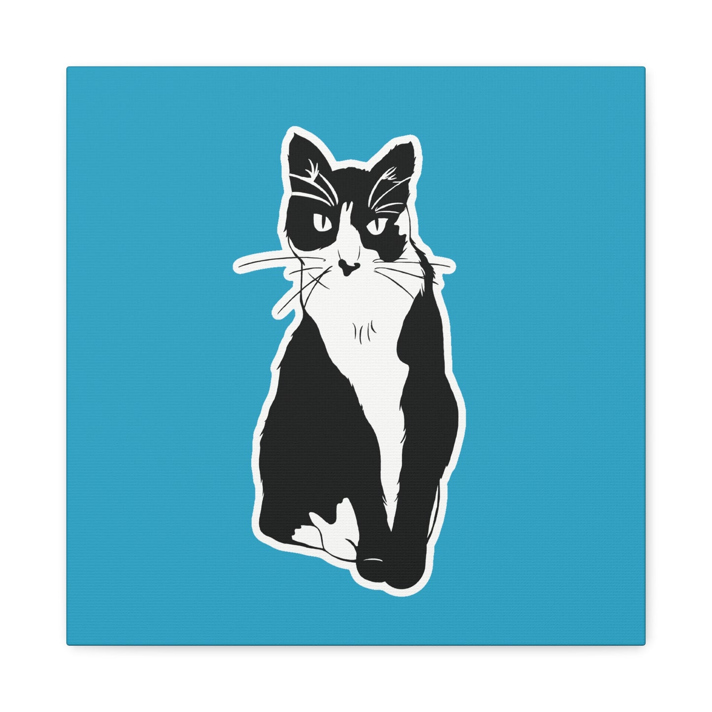 Cat Canvas Print on Turquoise (Sticker Style Cat) - Cat Drawing Art