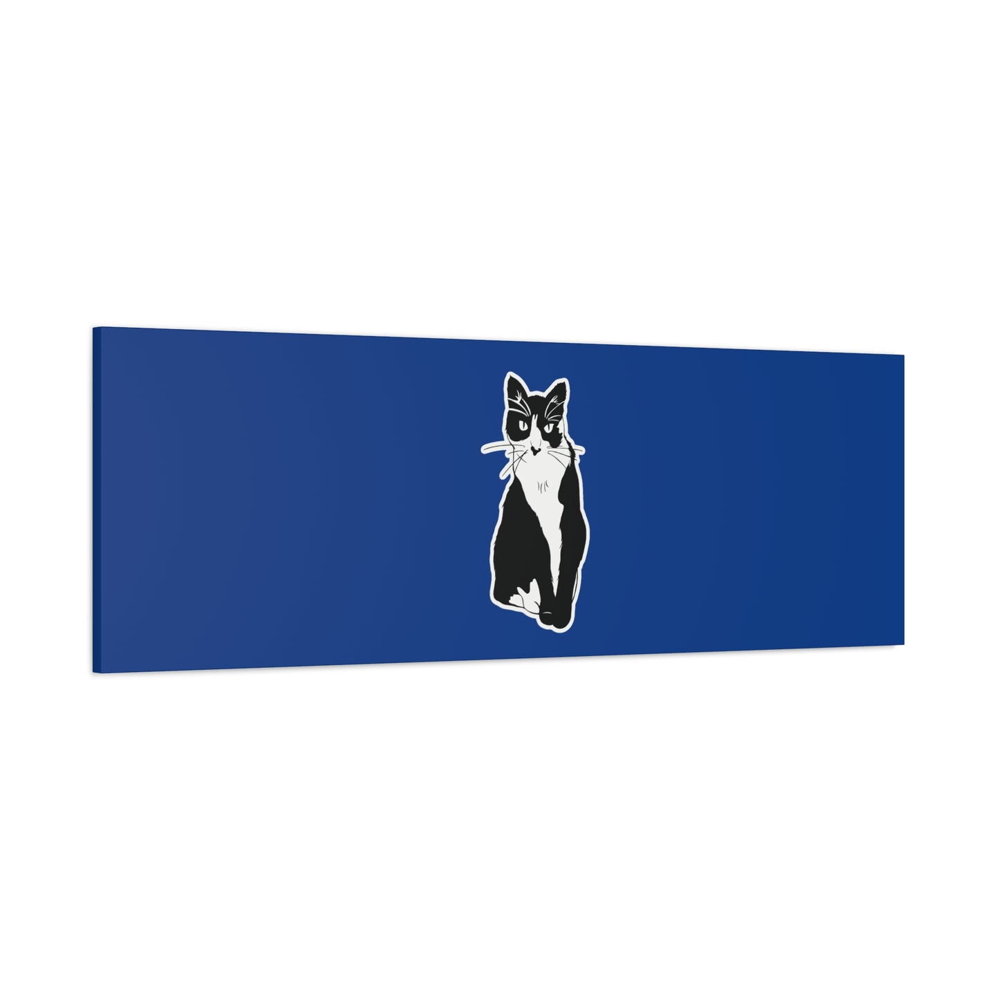 Cat Canvas Print on Dark Blue (Sticker Style Cat) - Cat Drawing Art
