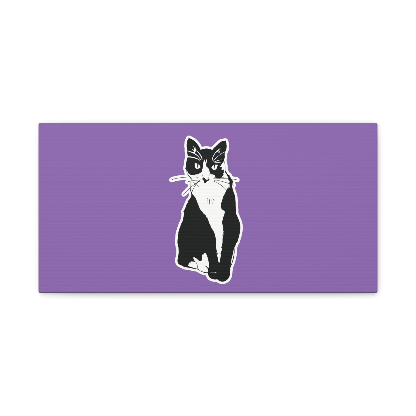 Cat Canvas on Light Purple (Sticker Style Cat) - Cat Drawing Art