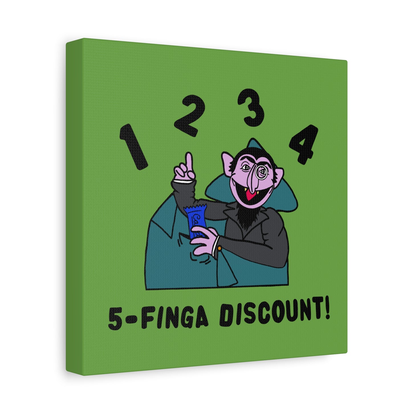 Five Finger Discount Canvas Print Green - Sesame Street The Count Parody Art Print