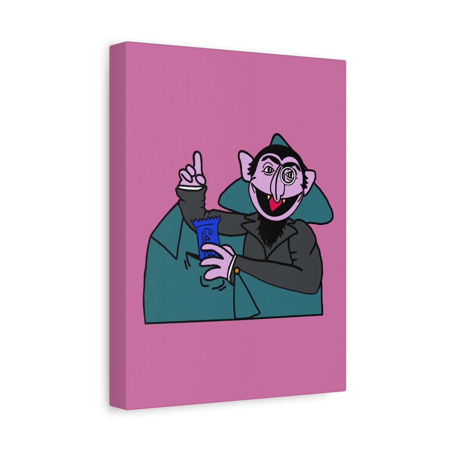 The Count Stealing Candy Canvas Print Light Pink - Sesame Street The Count Parody Art