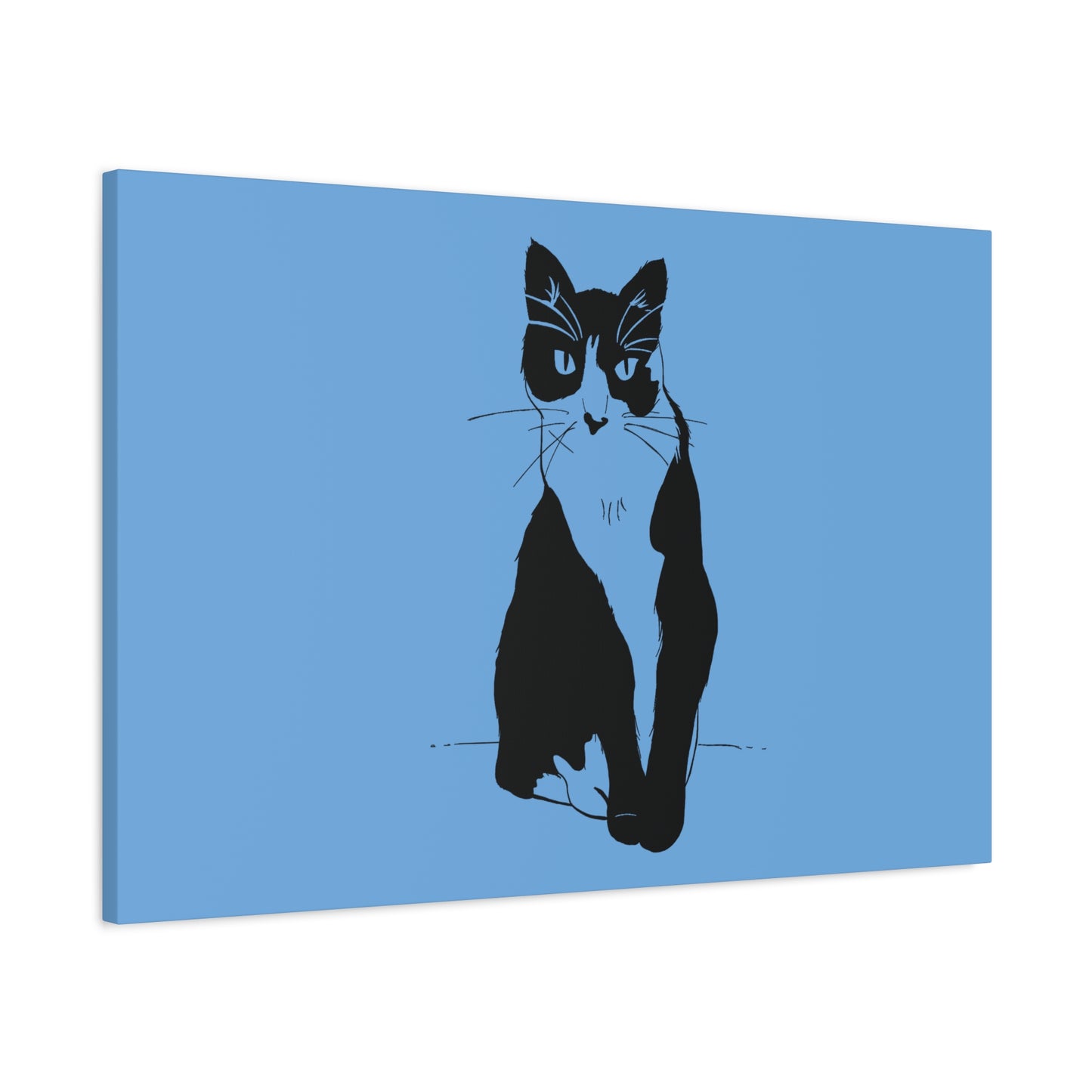 Cat Canvas Print on Light Blue (Transparent Style Cat) - Cat Drawing Art