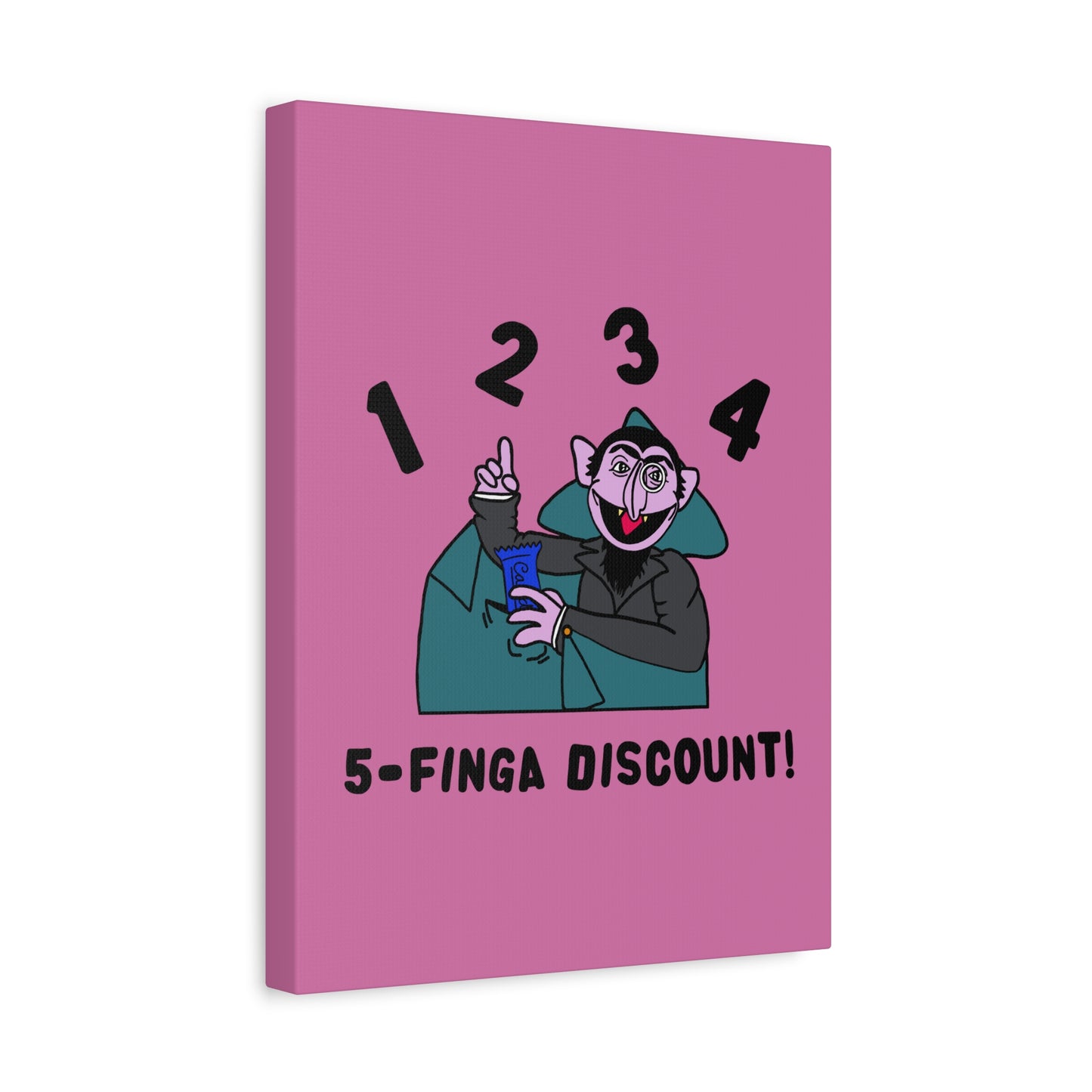 Five Finger Discount Canvas Print Light Pink - Sesame Street The Count Parody Art Print