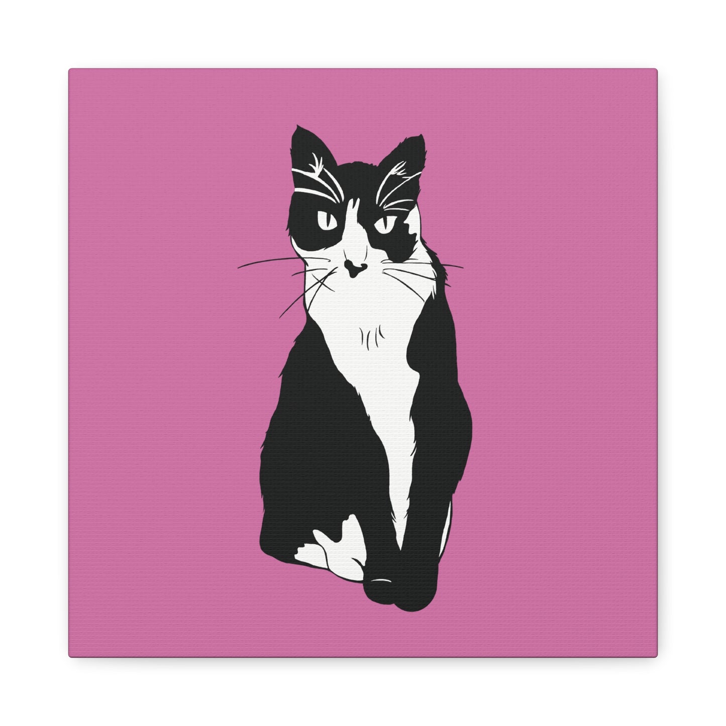 Cat Canvas on Light Pink (B&W Style Cat) - Cat Drawing Art
