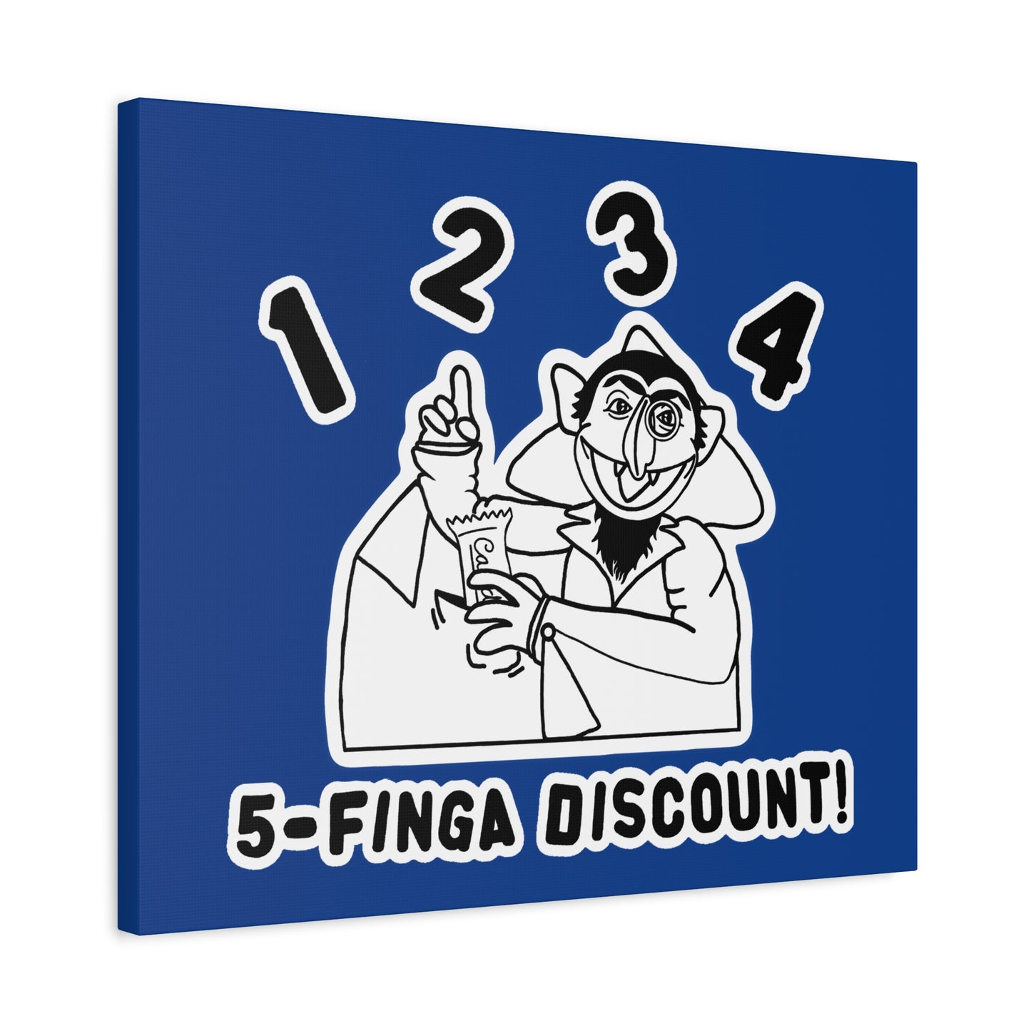 Five Finger Discount Outline Canvas Print Dark Blue - Sesame Street The Count Parody Art Print