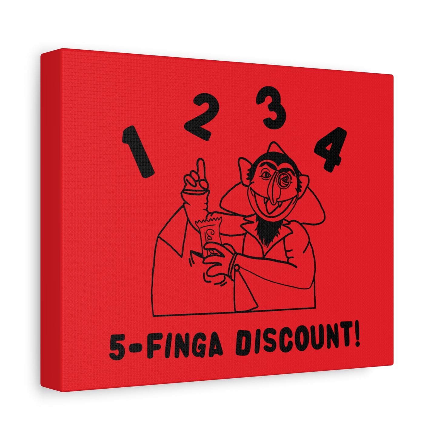 Five Finger Discount Outline Canvas Print Red - Sesame Street The Count Parody Art Print