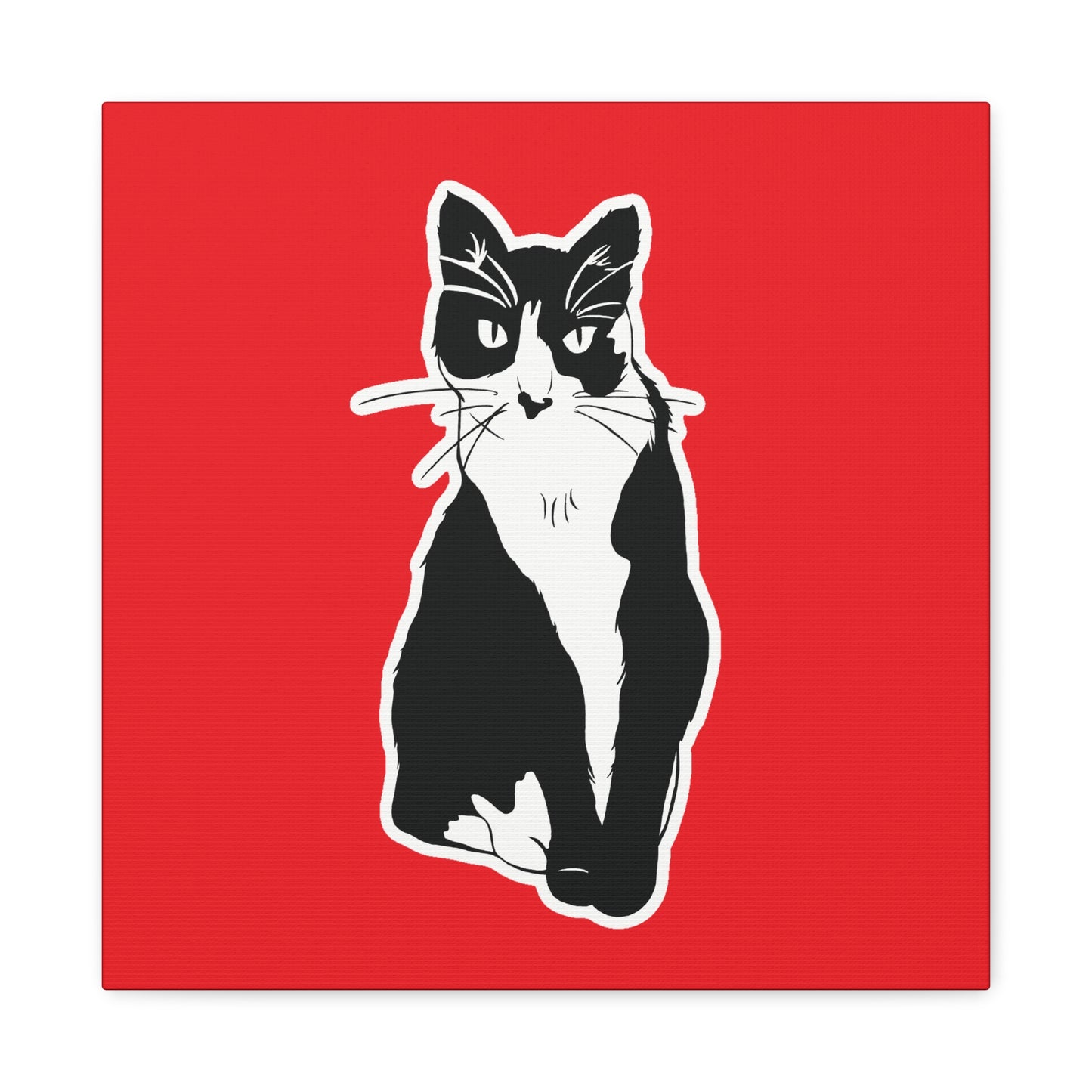 Cat Canvas Print on Red (Sticker Style Cat) - Cat Drawing Art