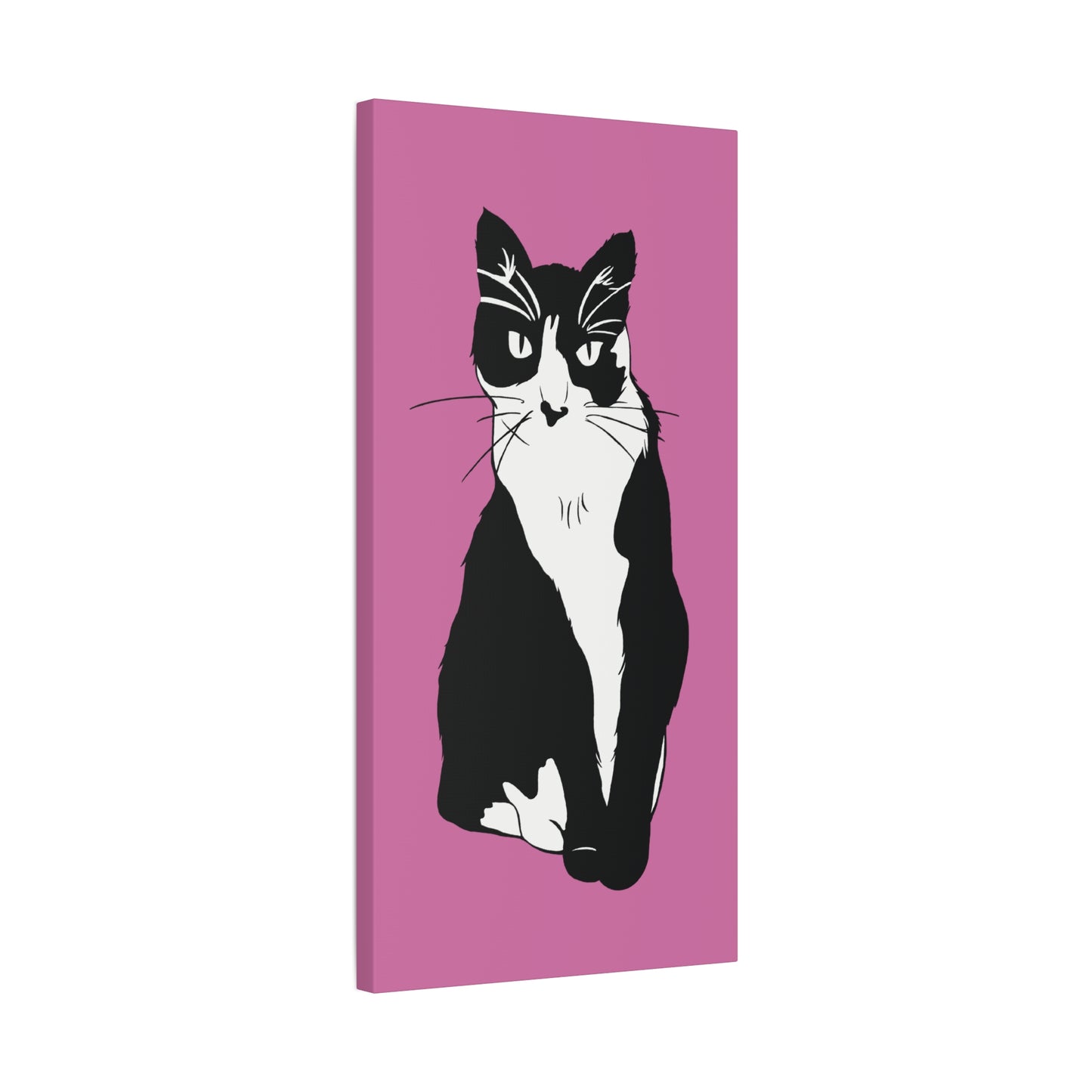 Cat Canvas on Light Pink (B&W Style Cat) - Cat Drawing Art