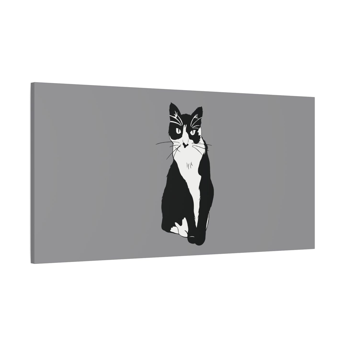 Cat Canvas on Grey (B&W Style Cat) - Cat Drawing Art