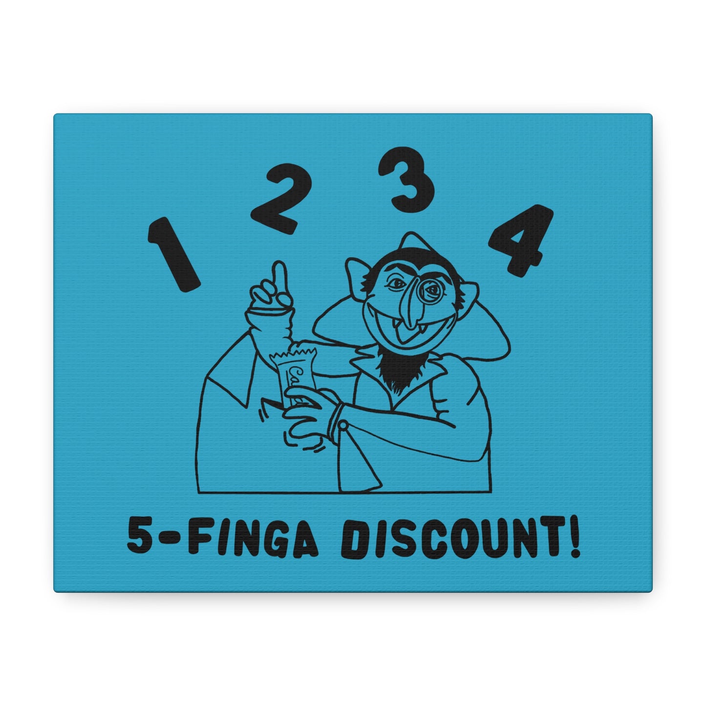 Five Finger Discount Outline Canvas Print Turquoise - Sesame Street The Count Parody Art Print