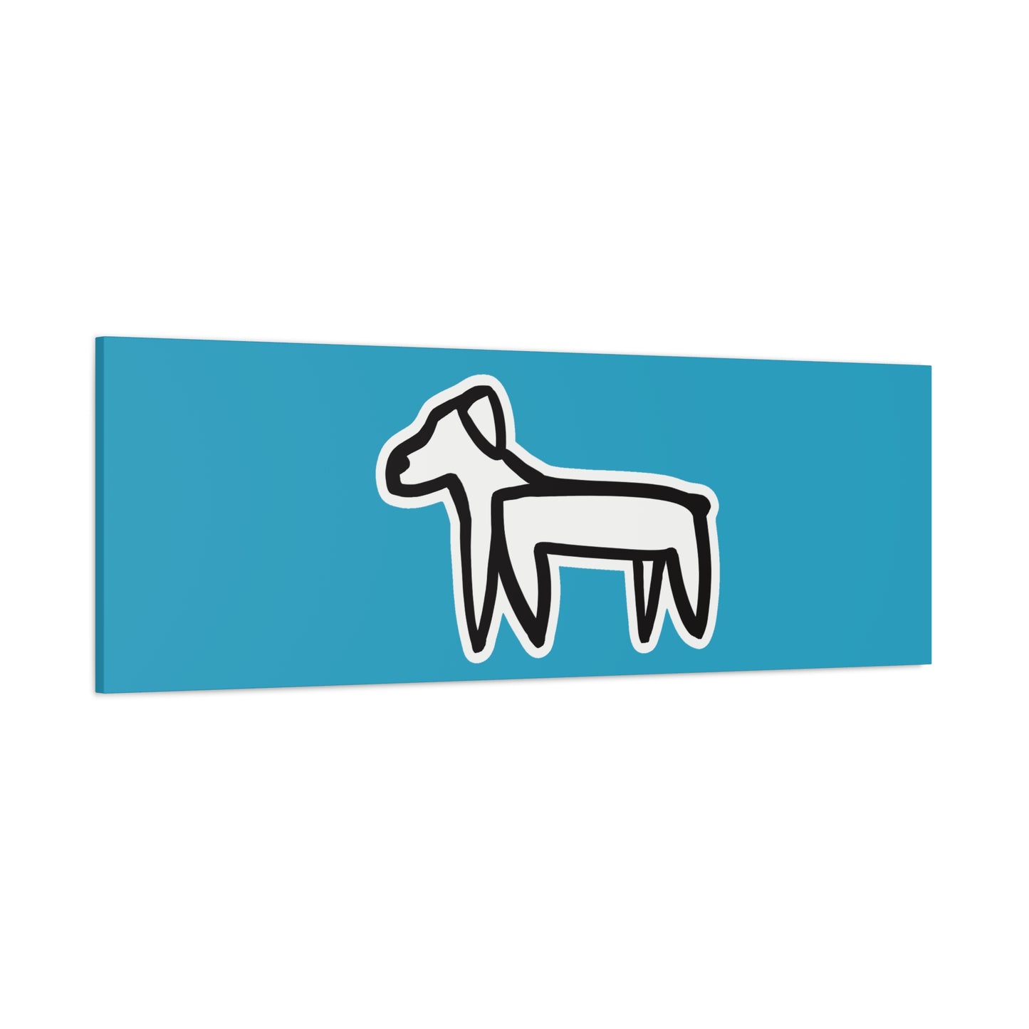 Dog Canvas Print on Turquoise (Sticker Style Black Dog) - Dog Drawing Wall Art