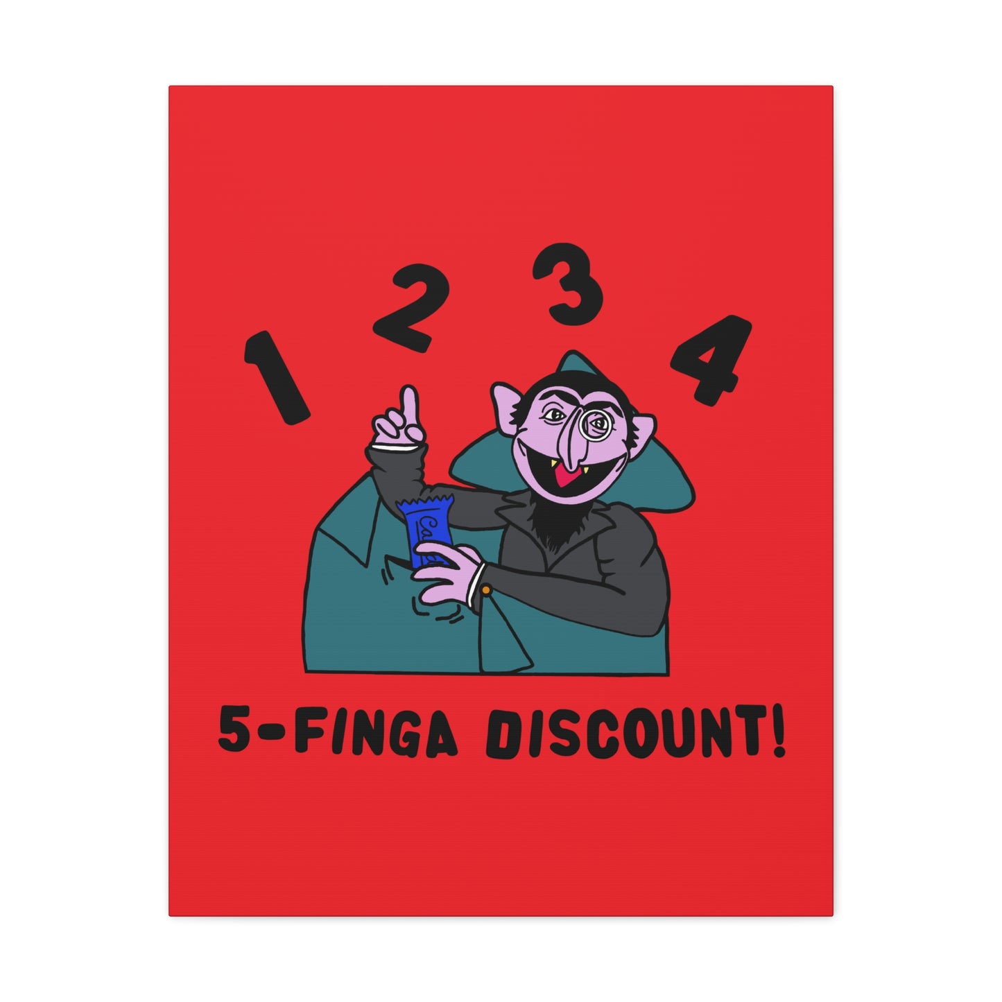 Five Finger Discount Canvas Print Red - Sesame Street The Count Parody Art Print