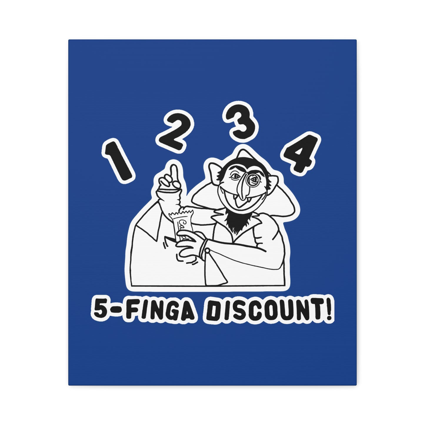 Five Finger Discount Outline Canvas Print Dark Blue - Sesame Street The Count Parody Art Print