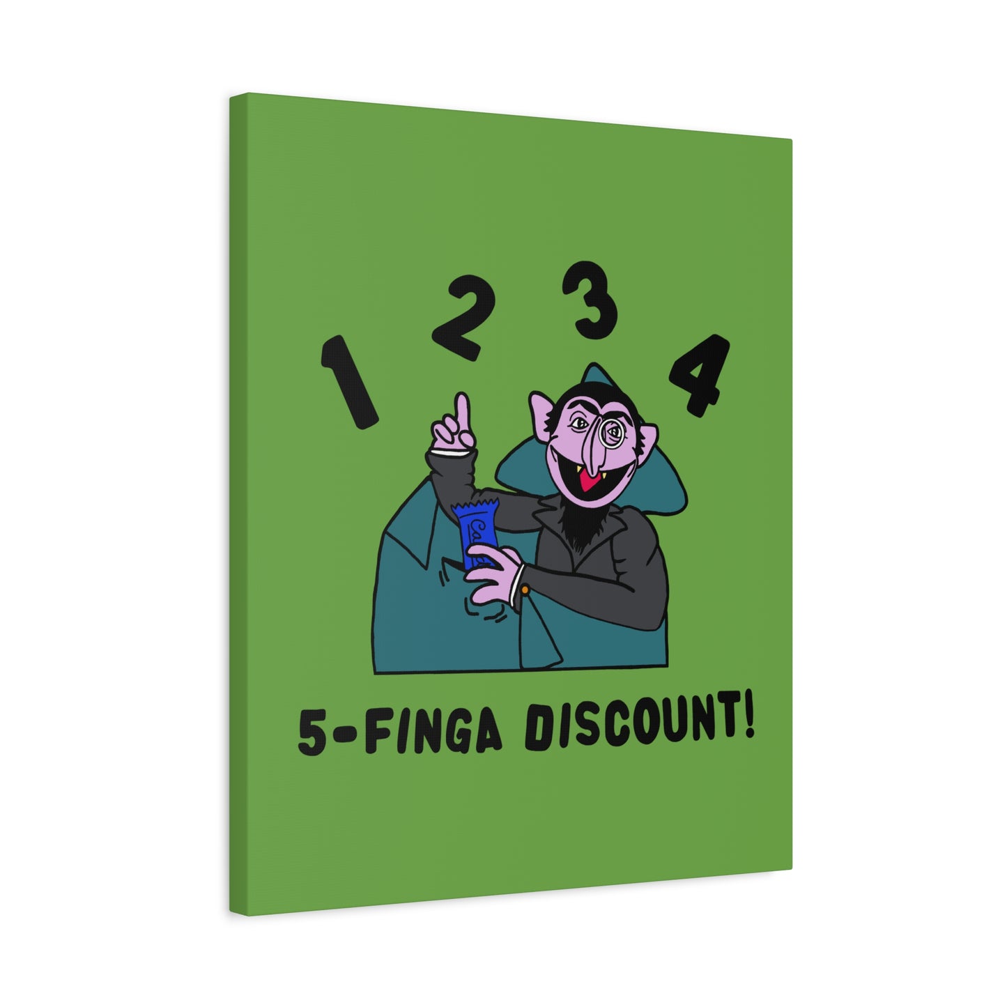 Five Finger Discount Canvas Print Green - Sesame Street The Count Parody Art Print