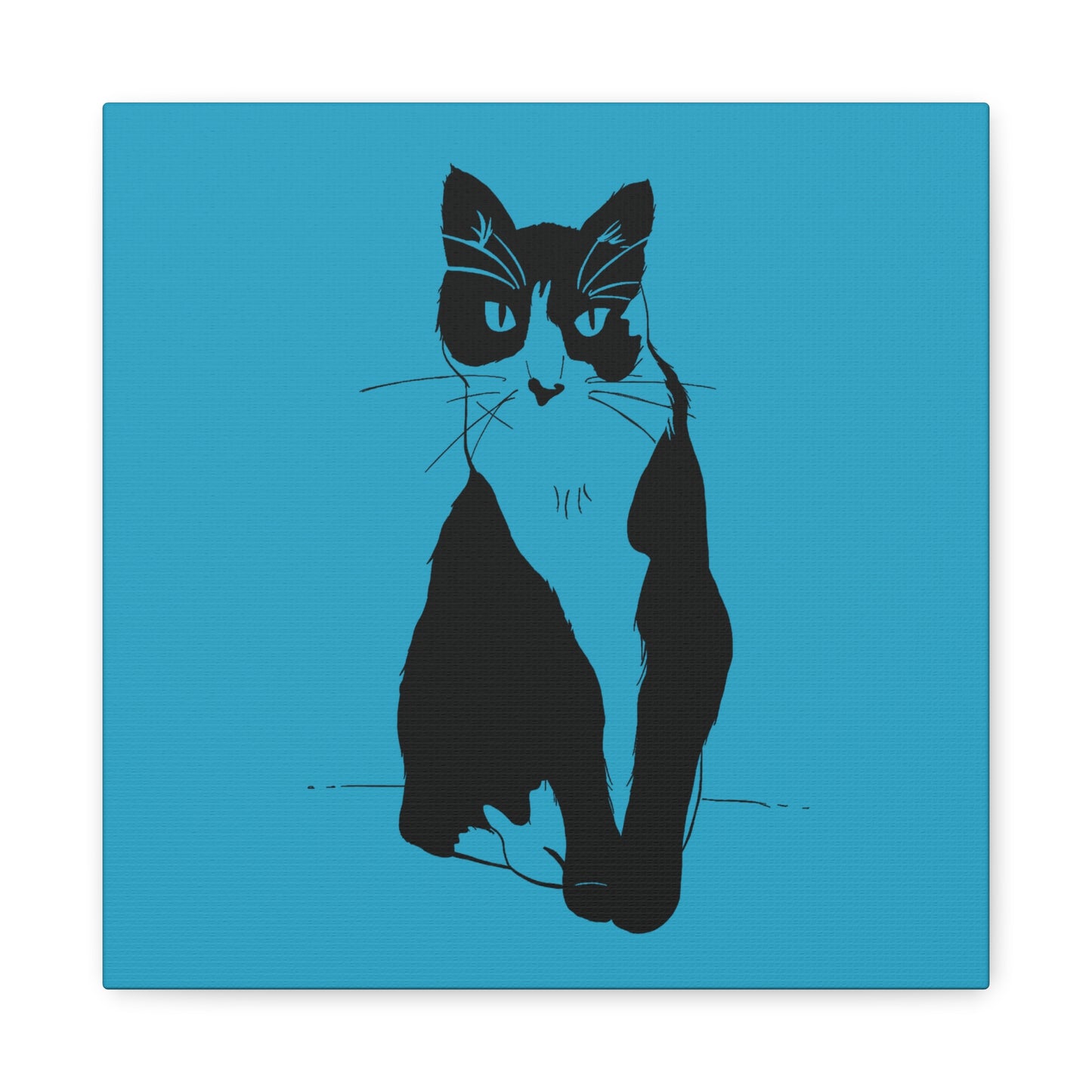 Cat Canvas Print on Turquoise (Transparent Style Cat) - Cat Drawing Art