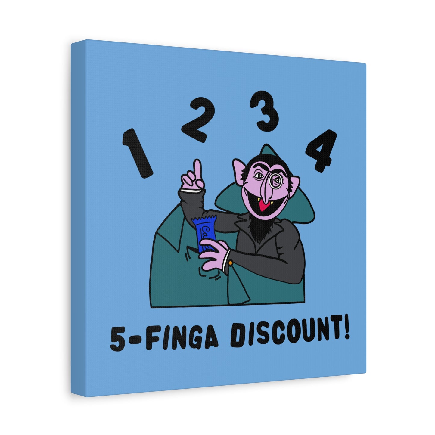 Five Finger Discount Canvas Print Light Blue - Sesame Street The Count Parody Art Print