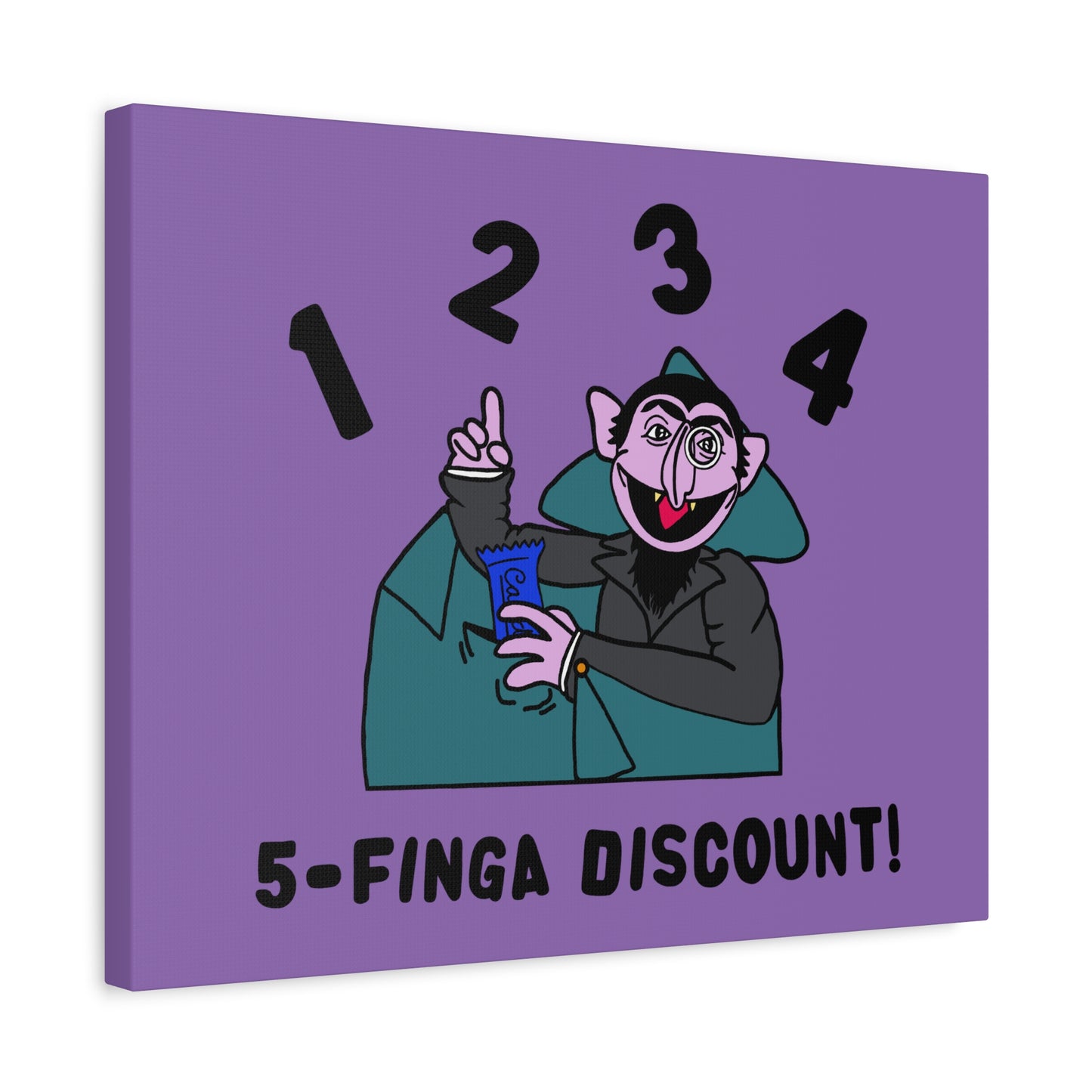 Five Finger Discount Canvas Print Light Purple - Sesame Street The Count Parody Art Print