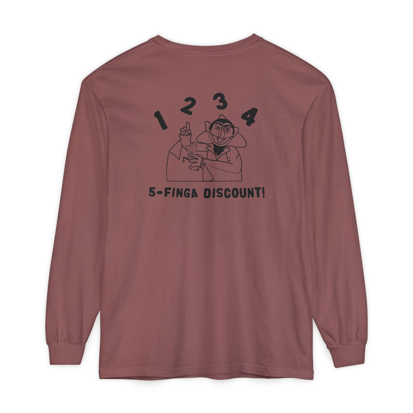 Five Finger Discount Outline Long Sleeve Tee Back Design - Sesame Street The Count Parody Shirt