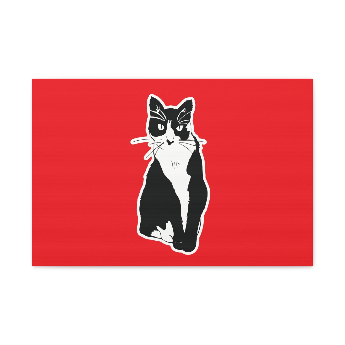 Cat Canvas Print on Red (Sticker Style Cat) - Cat Drawing Art