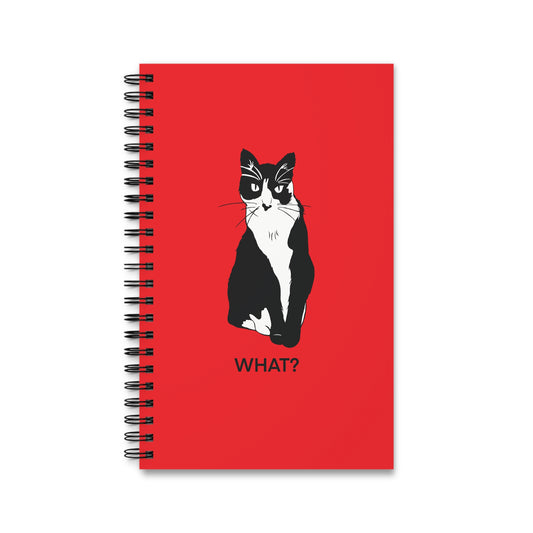 Cattitude Notebook in Red (B&W Style Cat) - Cat Spiral Notebook