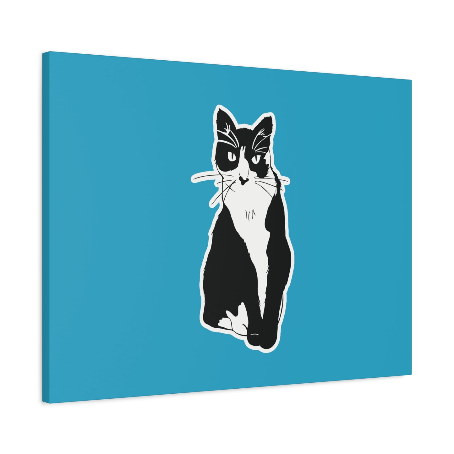 Cat Canvas Print on Turquoise (Sticker Style Cat) - Cat Drawing Art