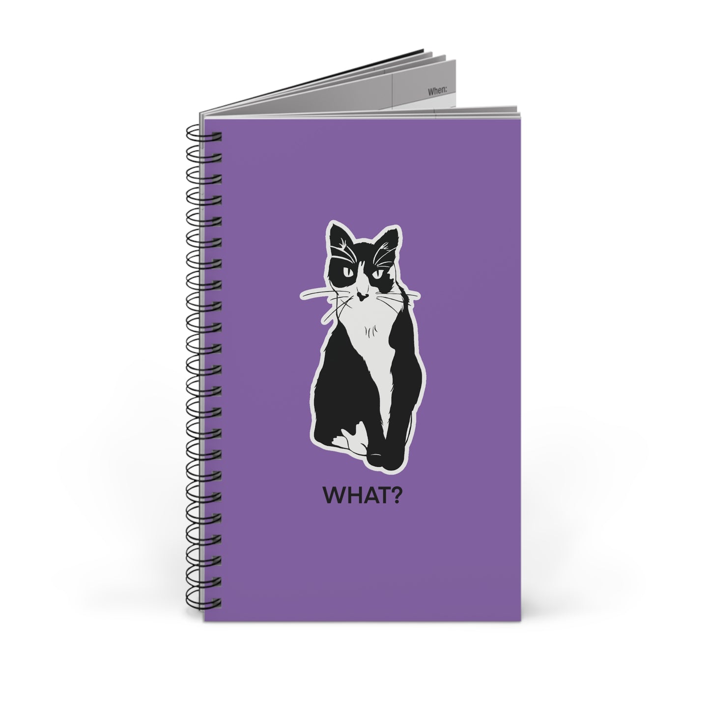 Cattitude Notebook in Light Purple (Sticker Style Cat with Black Writing) - Cat Spiral Notebook