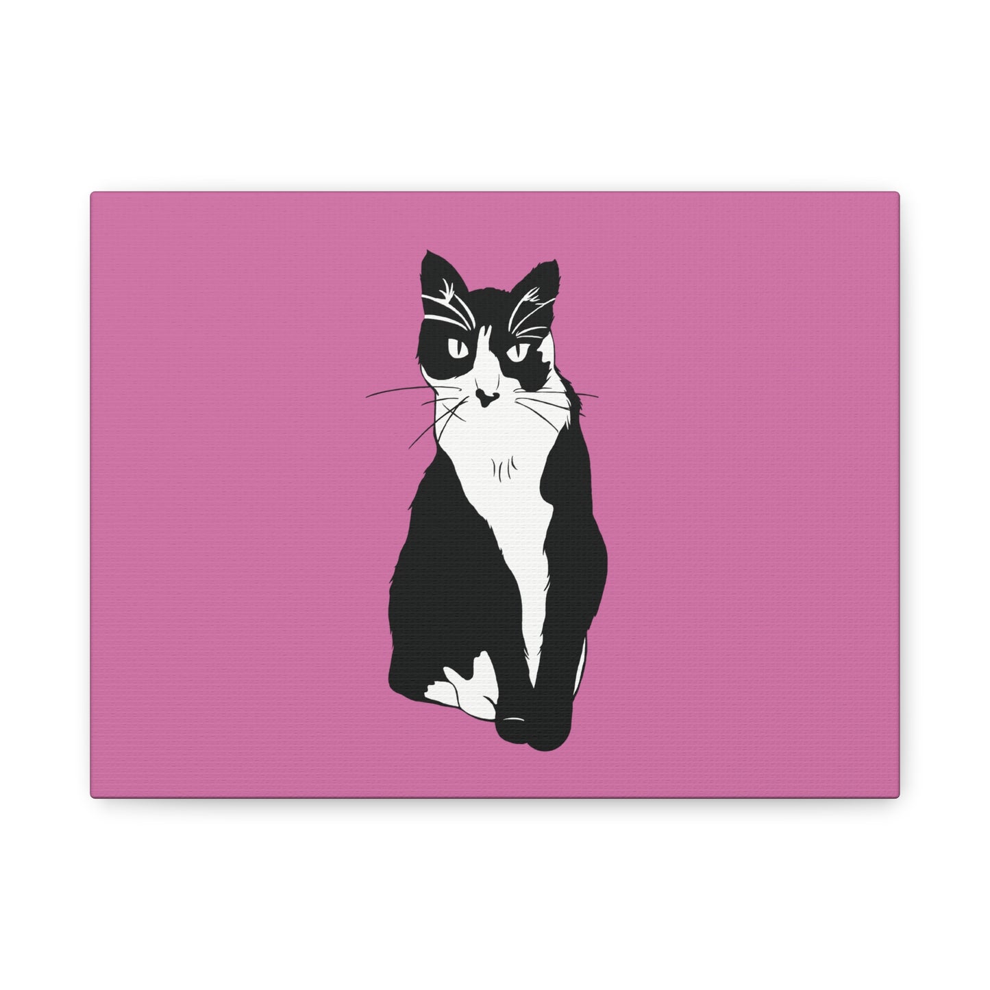 Cat Canvas on Light Pink (B&W Style Cat) - Cat Drawing Art