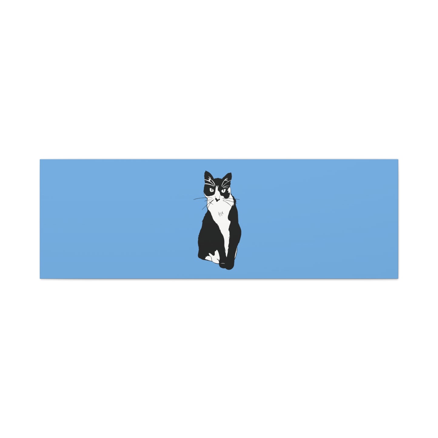 Cat Canvas on Light Blue (B&W Style Cat) - Cat Drawing Art