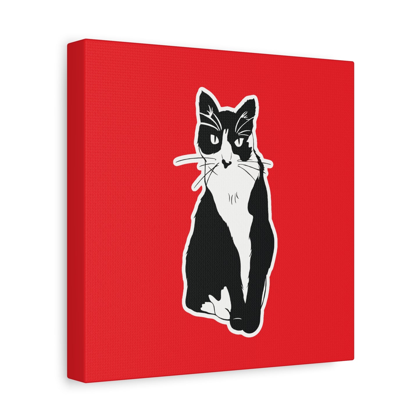 Cat Canvas Print on Red (Sticker Style Cat) - Cat Drawing Art