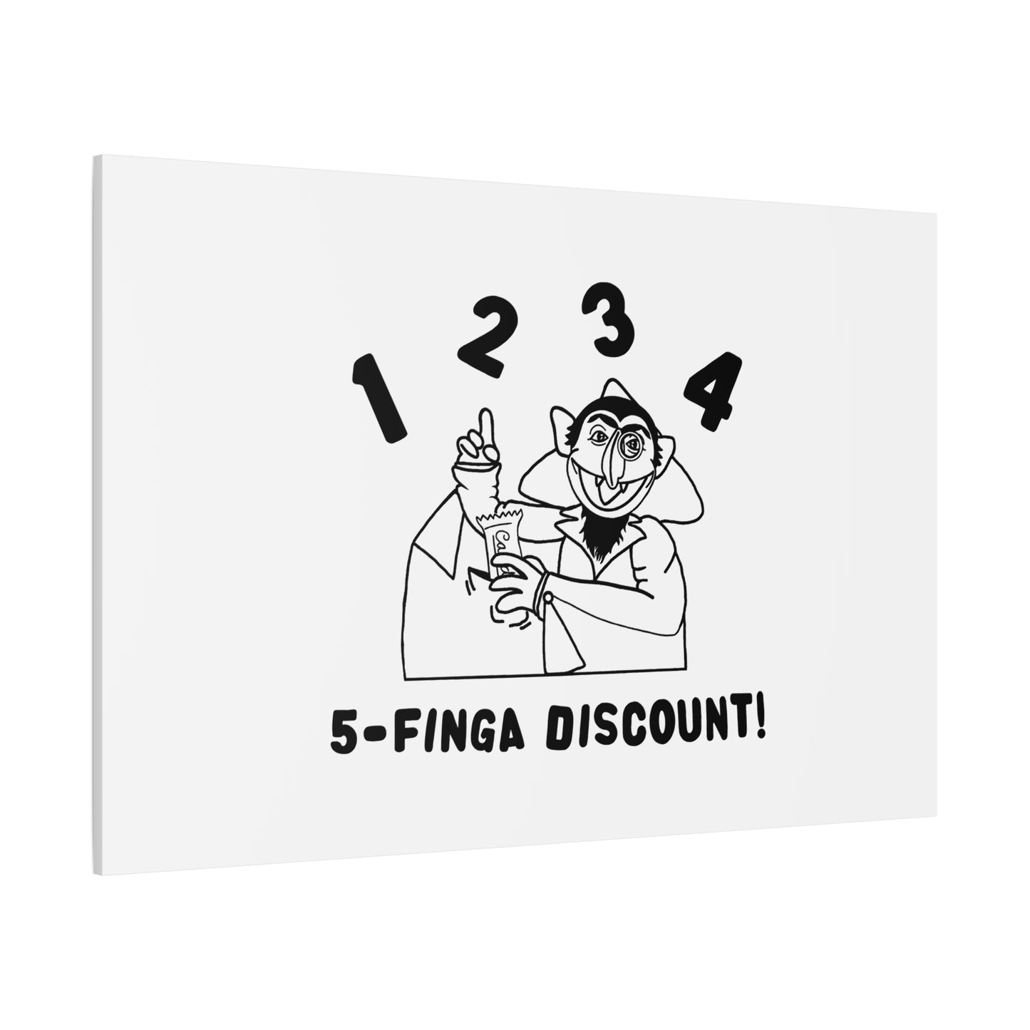 Five Finger Discount Outline Canvas Print White - Sesame Street The Count Parody Art Print