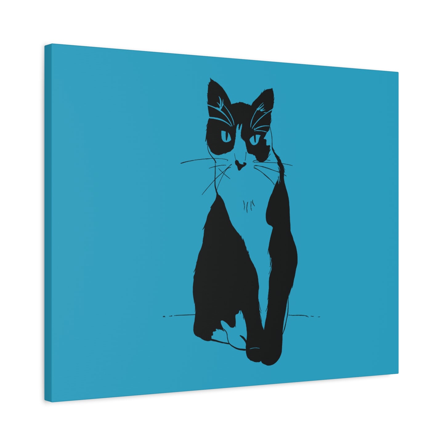 Cat Canvas Print on Turquoise (Transparent Style Cat) - Cat Drawing Art
