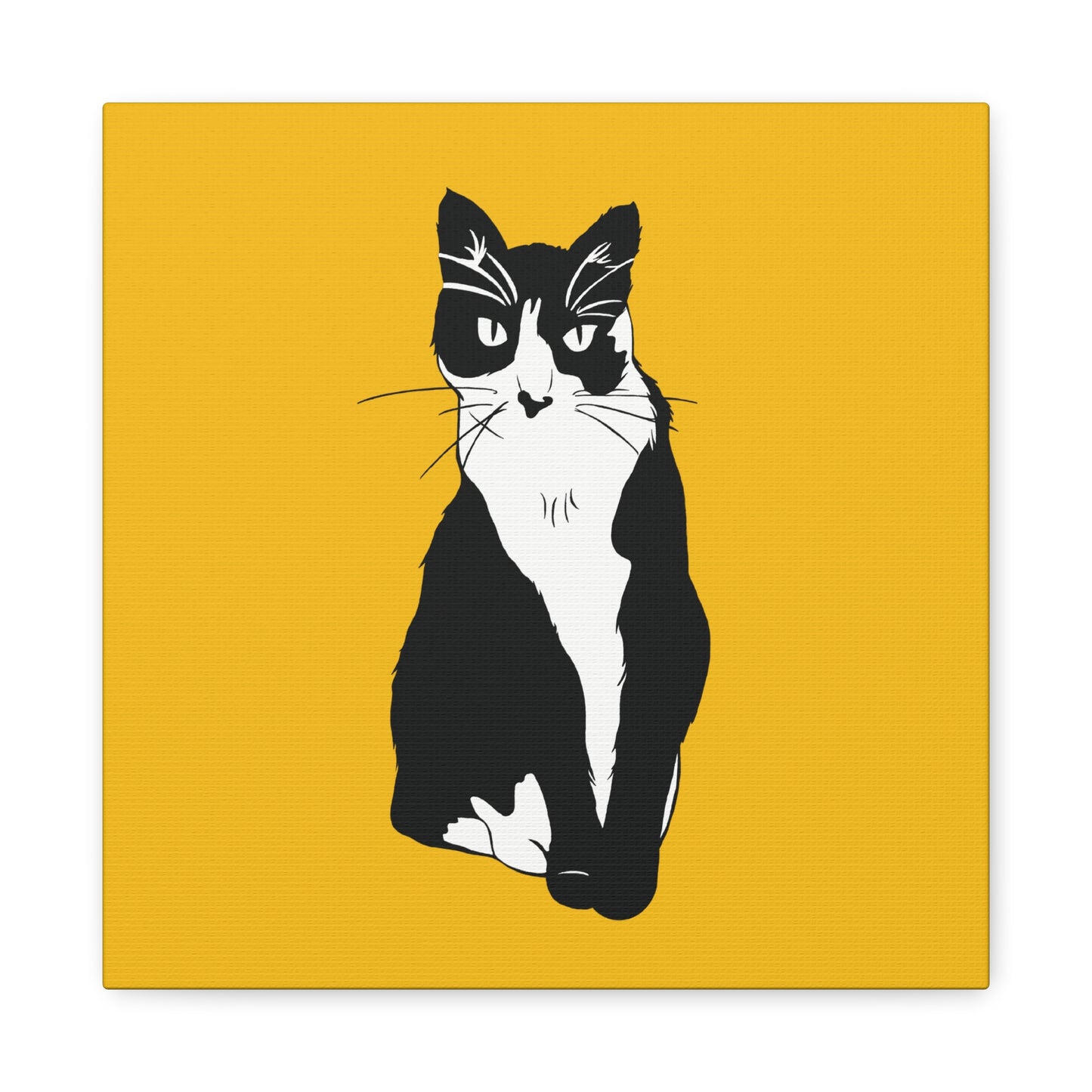 Cat Canvas on Yellow (B&W Style Cat) - Cat Drawing Art