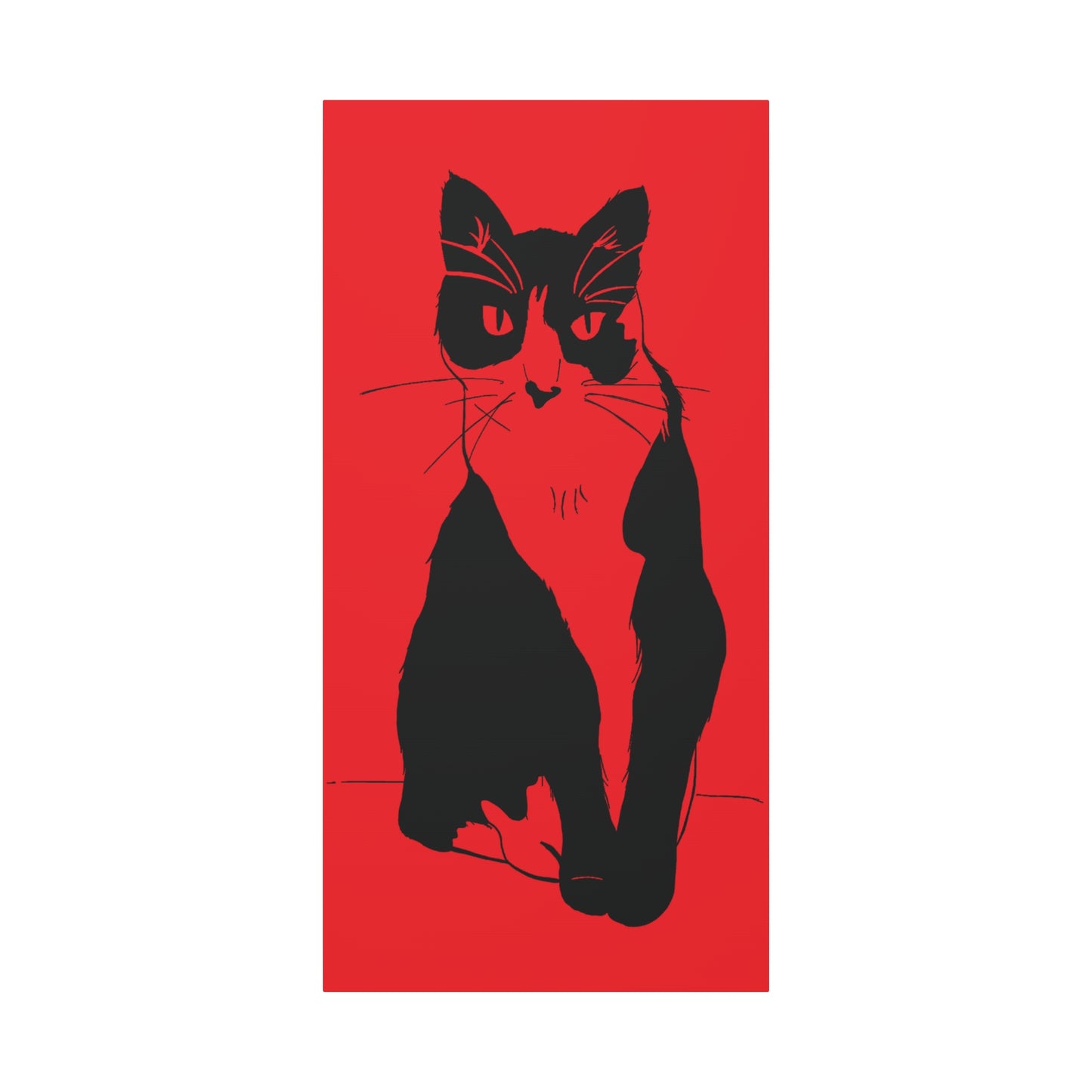Cat Canvas Print on Red (Transparent Style Cat) - Cat Drawing Art