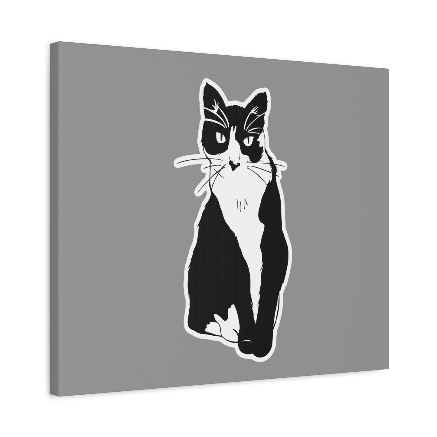 Cat Canvas Print on Grey (Sticker Style Cat) - Cat Drawing Wall Art