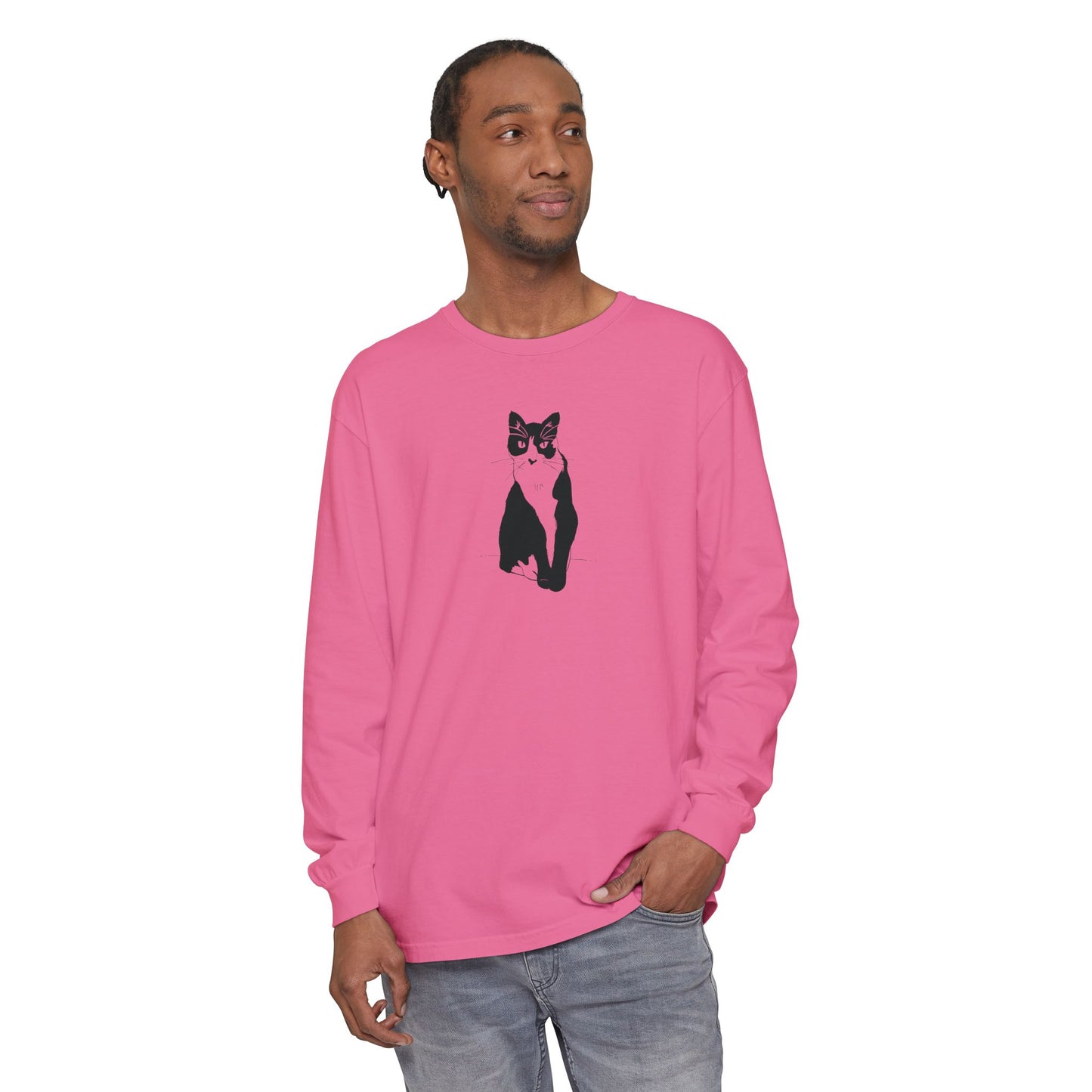 Cat Long Sleeve Tee (Transparent Style Cat) - Cat Drawing Shirt