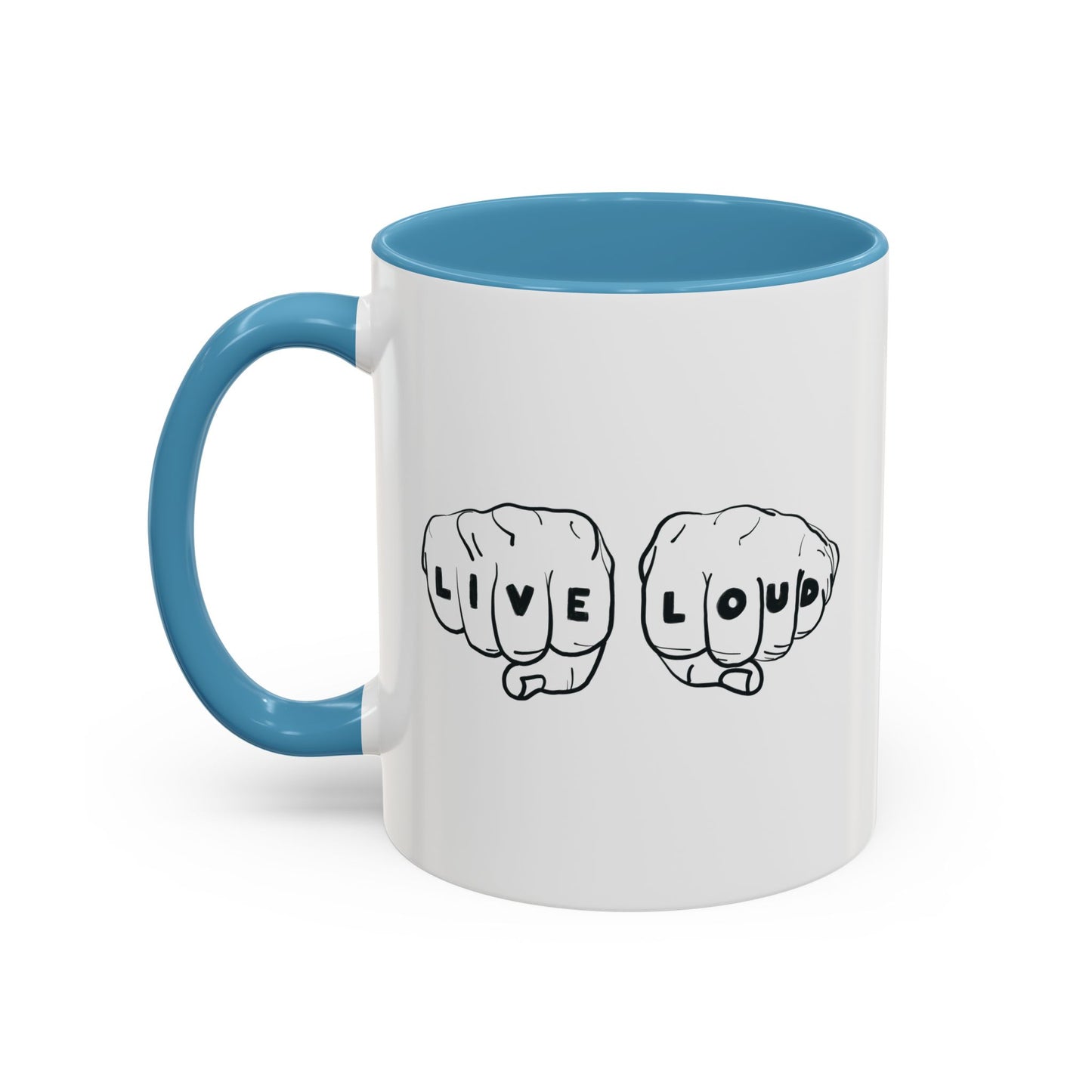 Live Loud Knuckle Tats Tattooed Fists - Four Fists Accent Mug