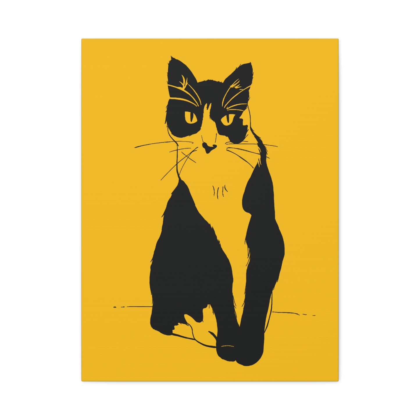 Cat Canvas Print on Yellow (Transparent Style Cat) - Cat Drawing Art