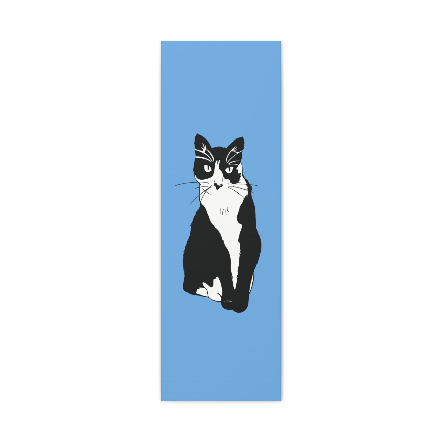 Cat Canvas on Light Blue (B&W Style Cat) - Cat Drawing Art