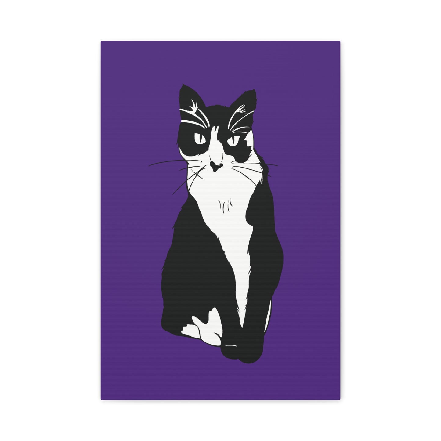 Cat Canvas on Purple (B&W Style Cat) - Cat Drawing Art