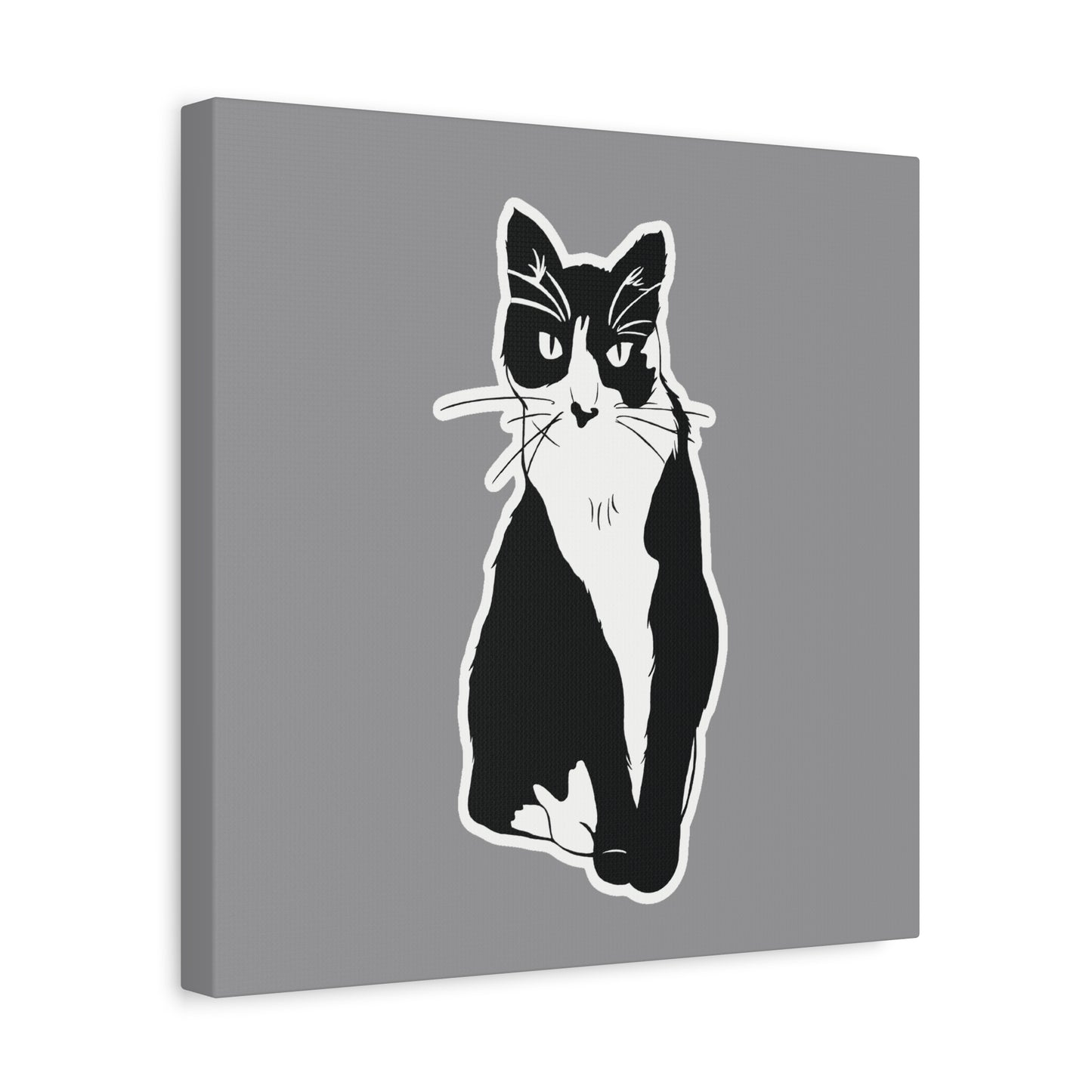 Cat Canvas Print on Grey (Sticker Style Cat) - Cat Drawing Wall Art