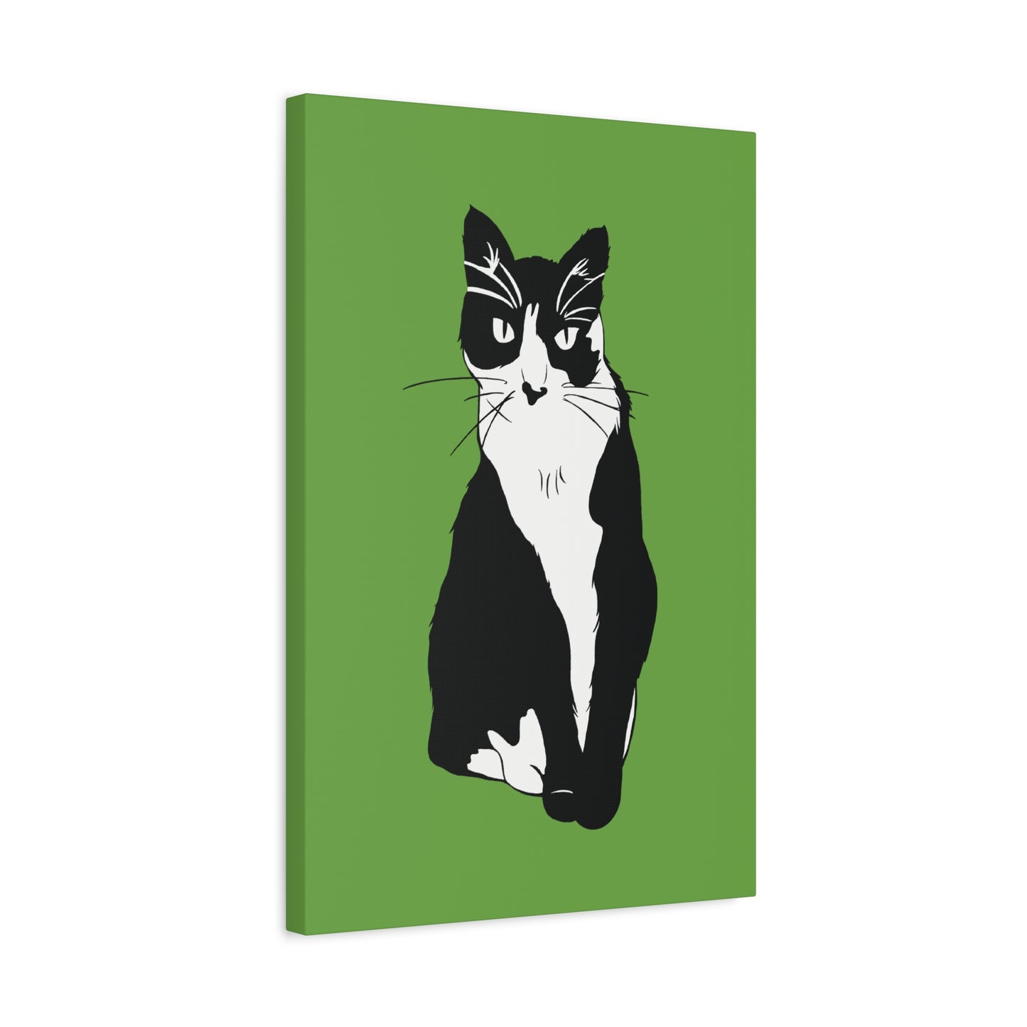 Cat Canvas on Green (B&W Style Cat) - Cat Drawing Art