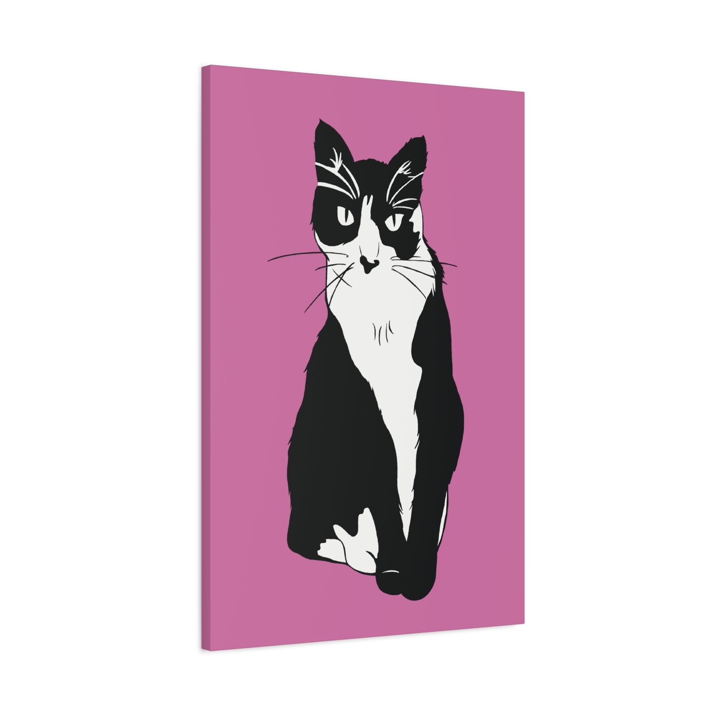 Cat Canvas on Light Pink (B&W Style Cat) - Cat Drawing Art