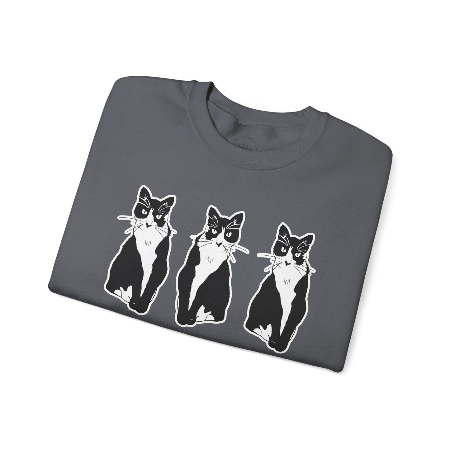 Cat x3 Sweatshirt (Sticker Style Cat) - Cat Drawing Sweatshirt