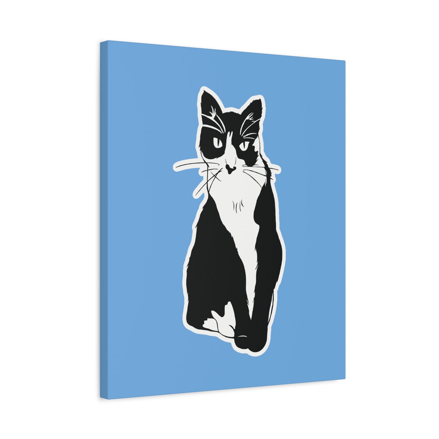 Cat Canvas on Light Blue (Sticker Style Cat) - Cat Drawing Art