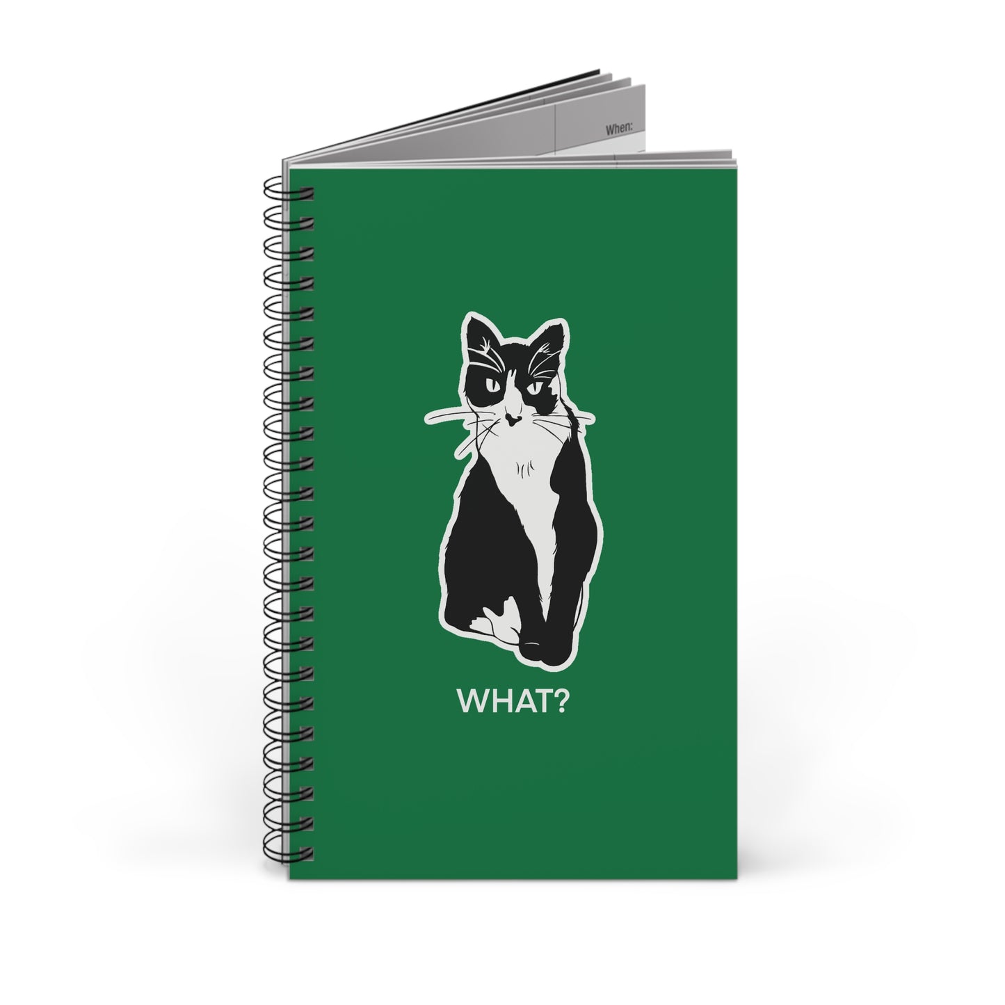 Cattitude Notebook in Dark Green (Sticker Style Cat with White Writing) - Cat Spiral Notebook